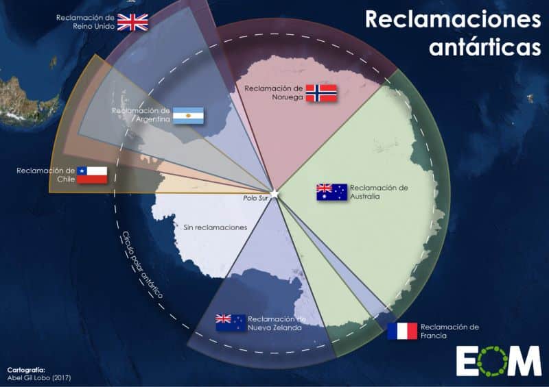 Los derechos que Chile y el Reino Unido pretenden reclamar sobre territorio antártico se superponen con el espacio reconocido internacionalmente como la Antártida Argentina.