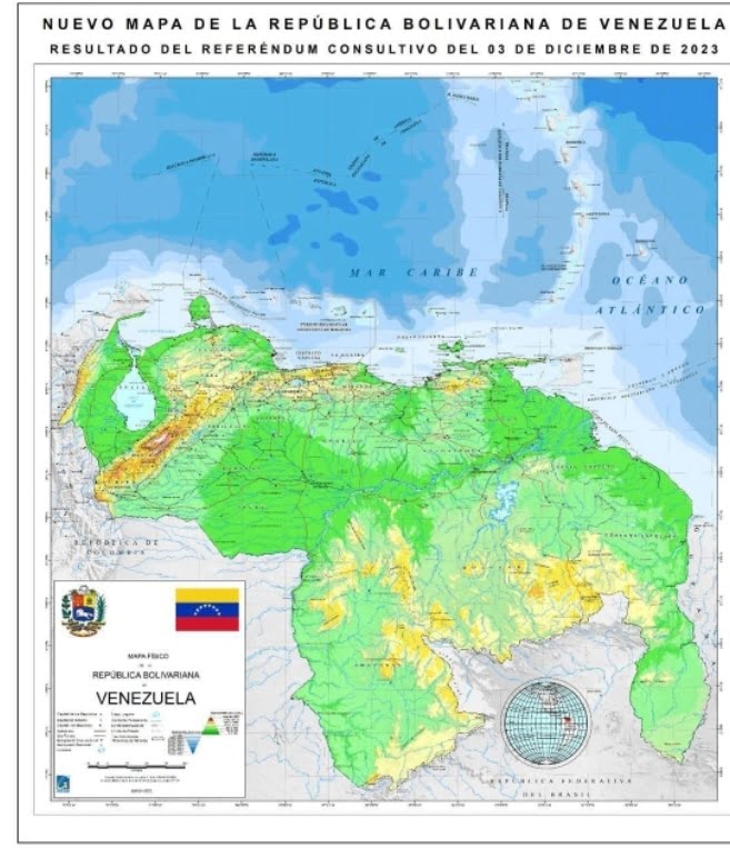 El nuevo mapa de Venezuela ya incluye el terrtorio del Esequibo del que se quiere apropiar.