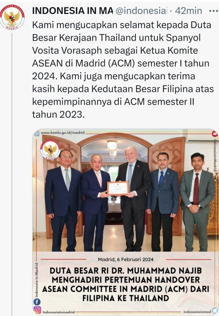 El Comité ASEAN en Madrid será presidido por Tailandia