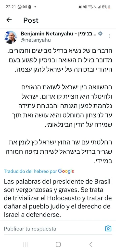 Posteo de Benjamín Netanyahu en la red social X