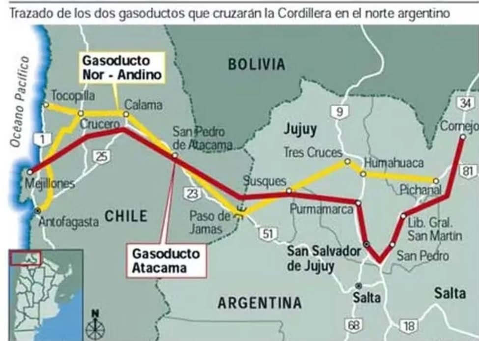 Desde Chile, el transporte de gas natural se realizará desde la terminal GNL Mejillones a través del gasoducto Norandino que une la región de Antofagasta con la provincia de Salta.