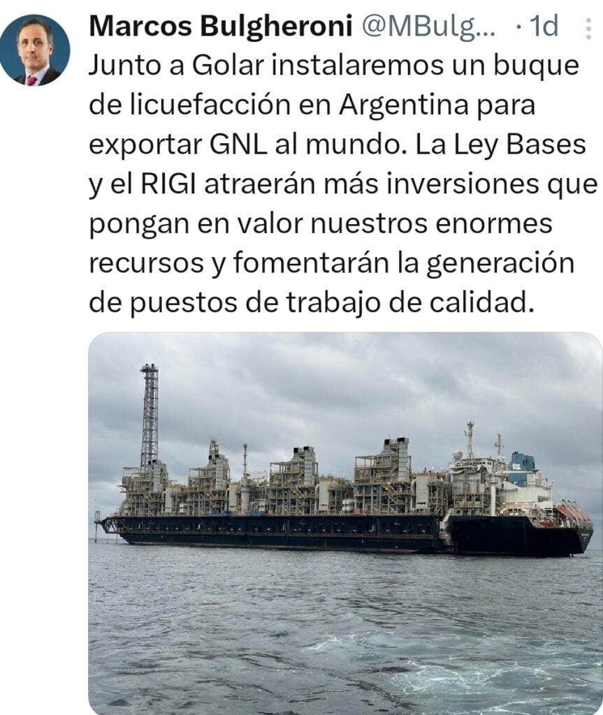 Junto a Golar instalaremos un buque de licuefacción en Argentina para exportar GNL al mundo, anunció Marcos Bulgheroni.