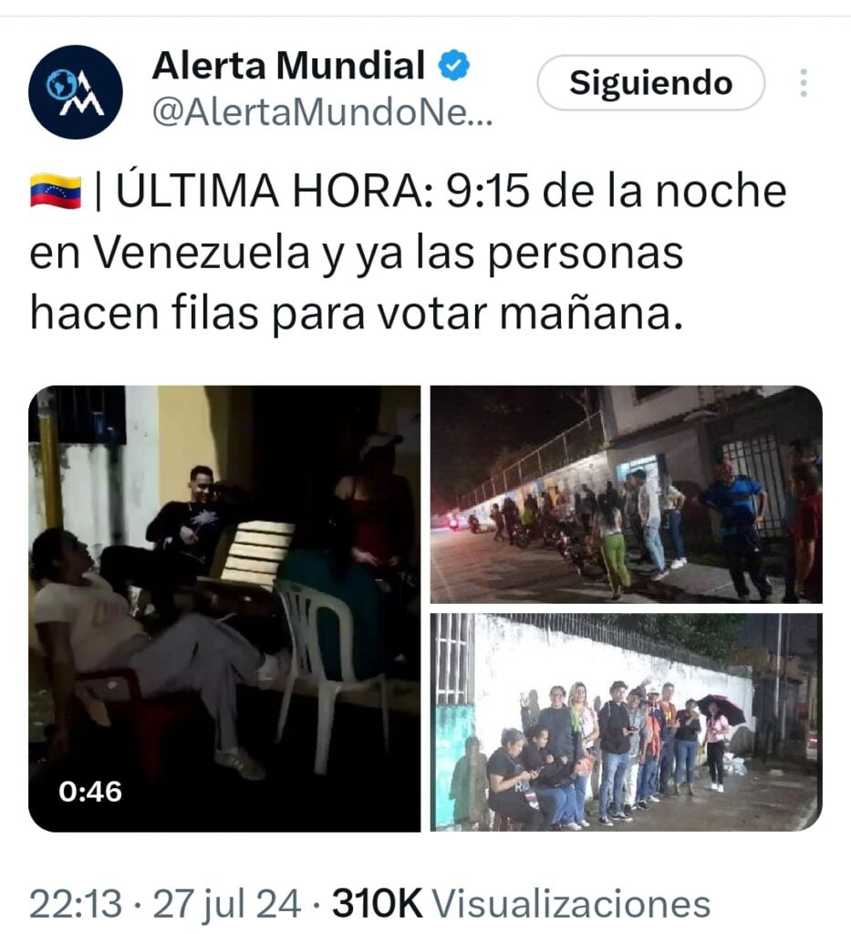 Desde la noche del sábado, ciudadanos venezolanos hacen filas en los lugares donde votarán este domingo 28 de julio.