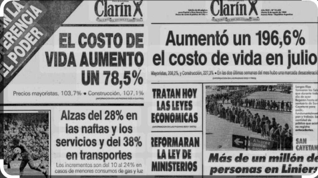 Argentina se aleja del riesgo de hiperinflación como la que documentan dramáticos títulos periodísticos de agosto de 1989.