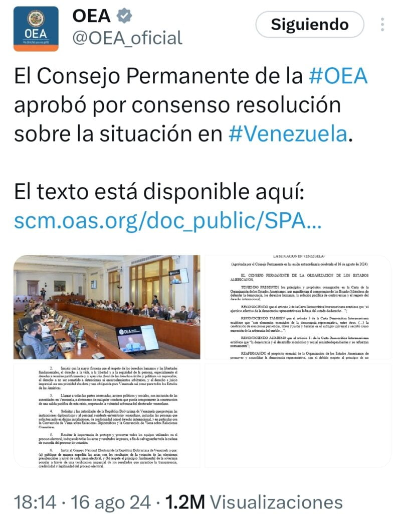 La OEA pide al régimen de Maduro que respete la voluntad popular.