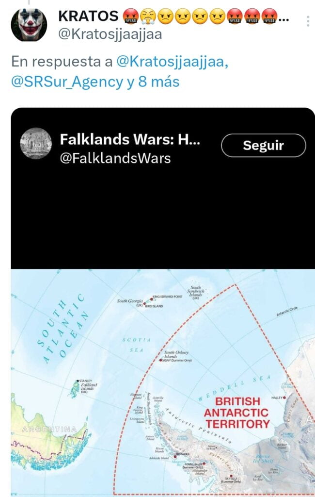 El usuario de X identificado como Kratos recuperó un mapa vinculado al lanzamiento de un libro que se publicó 37 años después de la Guerra de Malvinas