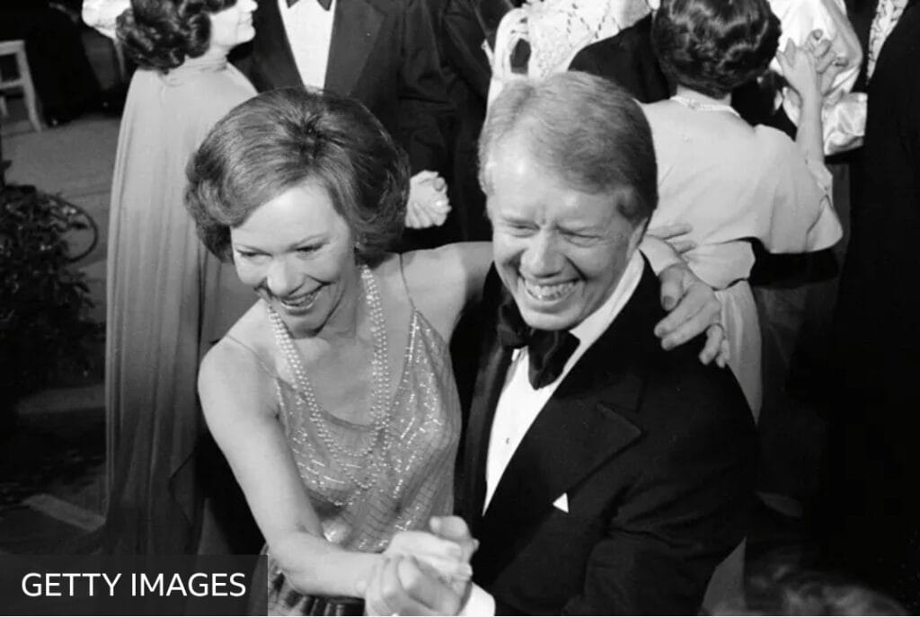 Rosalynn y Jimmy Carter en un baile en la Casa Blanca, en 1977.