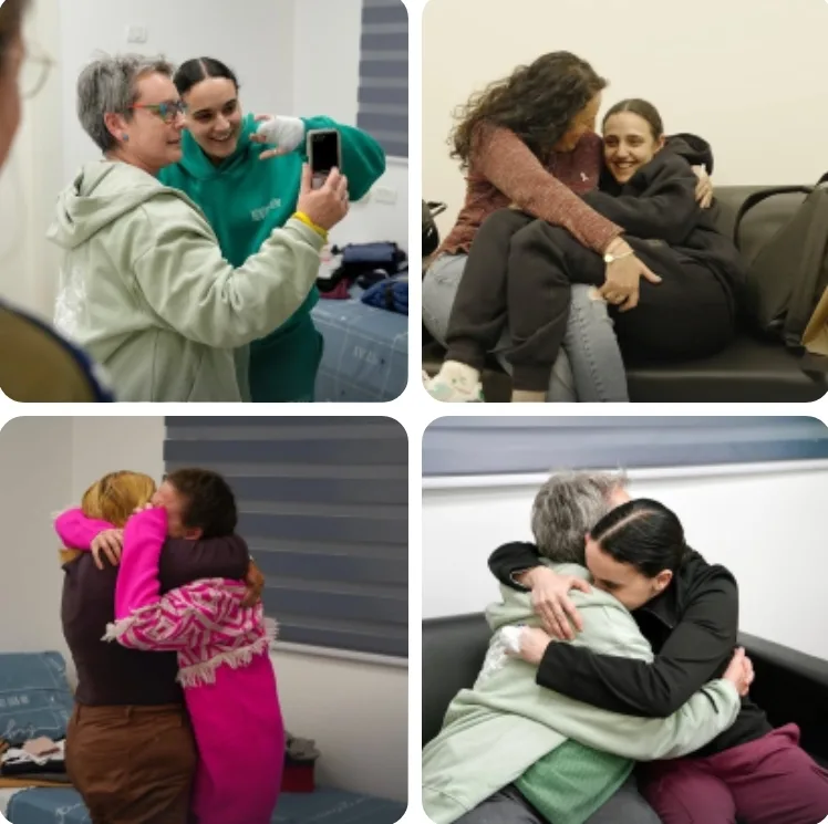 Las rehenes liberadas hoy en el encuentro con sus familias. Crédito IDF (Fuerzas de Defensa de Israel)