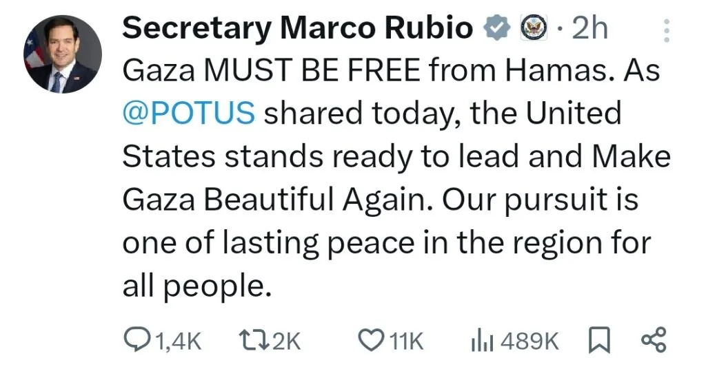 "Gaza debe estar libre de Hamás", sintetizó el Secretario de Estado, Marco Rubio.