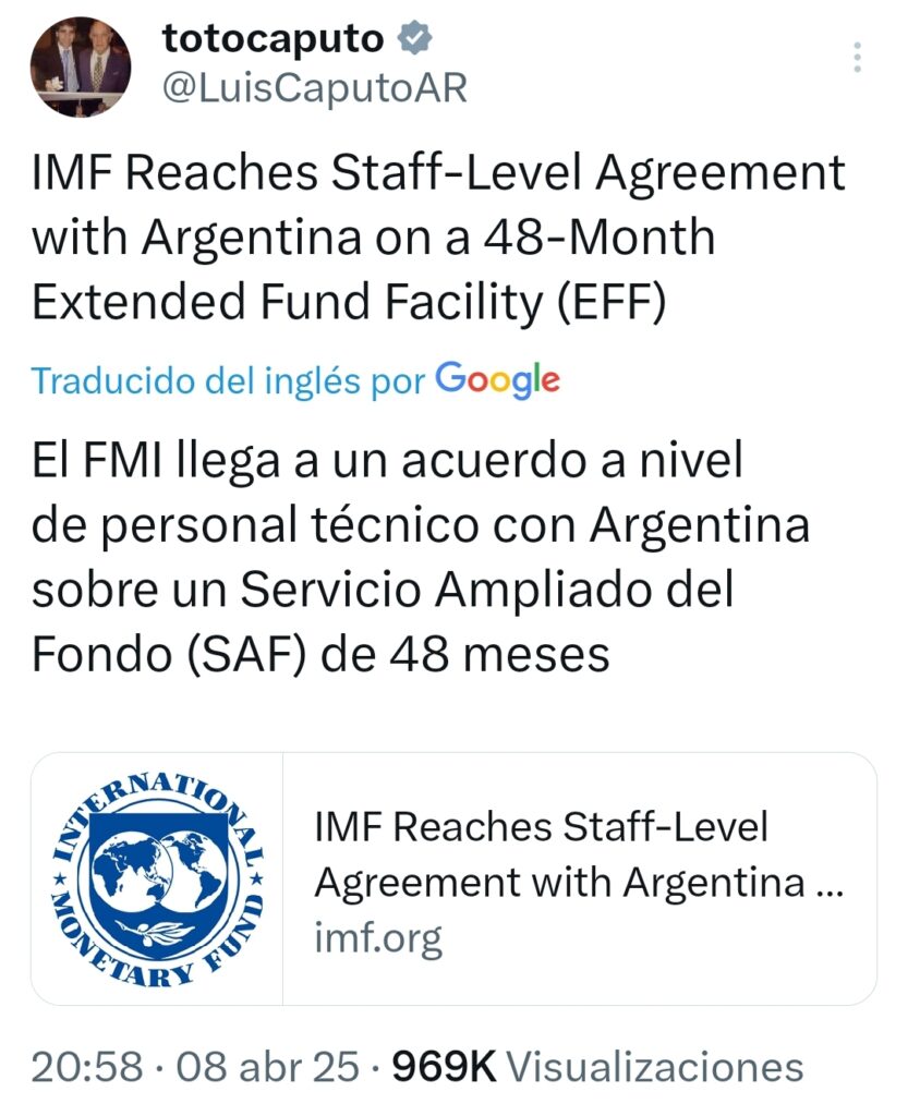 El FMI y Argentina llegan a un "acuerdo técnico" por US$ 20.000.