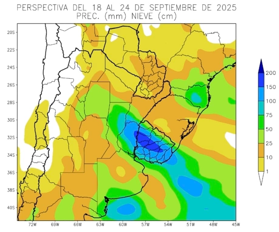 Perspectiva Agro Climática del 18 al 24 de septiembre de 2025. Fuente: Bolsa de Cereales de Buenos Aires.