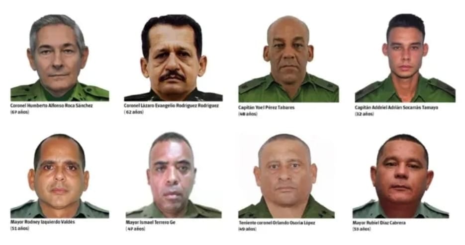 Militares cubanos que murieron en el ataque de EE.UU. en Venezuela, en una imagen difundida por el Ministerio de Fuerzas Armadas de Cuba. Imágenes: MinfarC