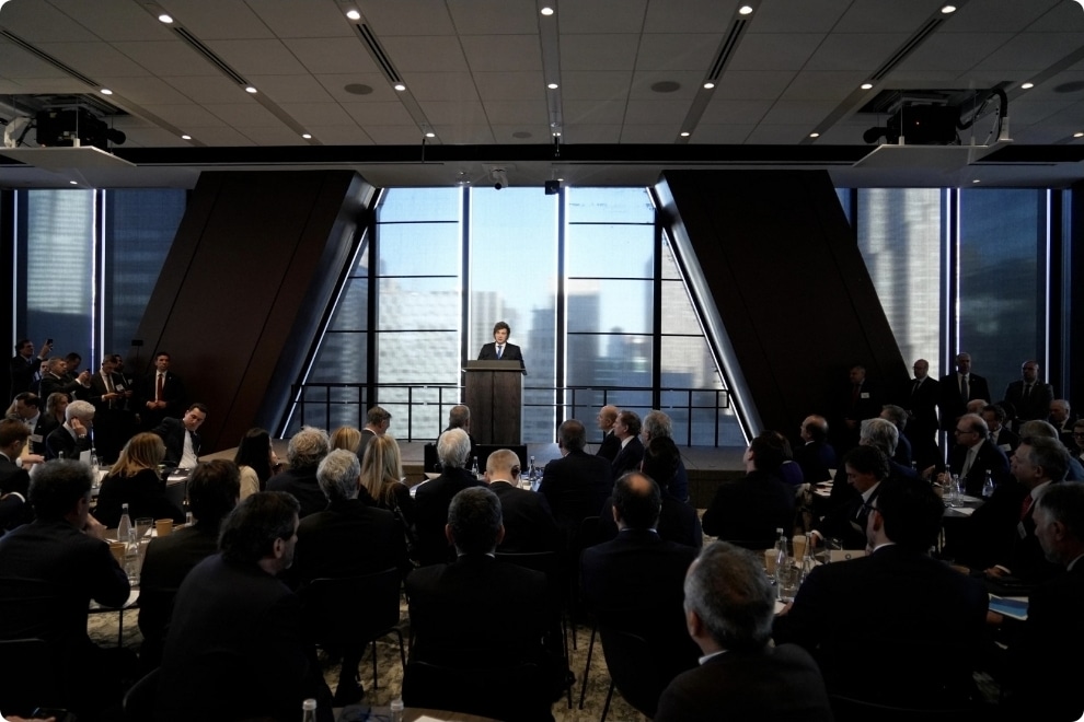 Se terminó la Argentina corrupta dijo Milei durante un fuerte discurso político en Nueva York ante 400 empresarios globales convocados por JPMorgan.