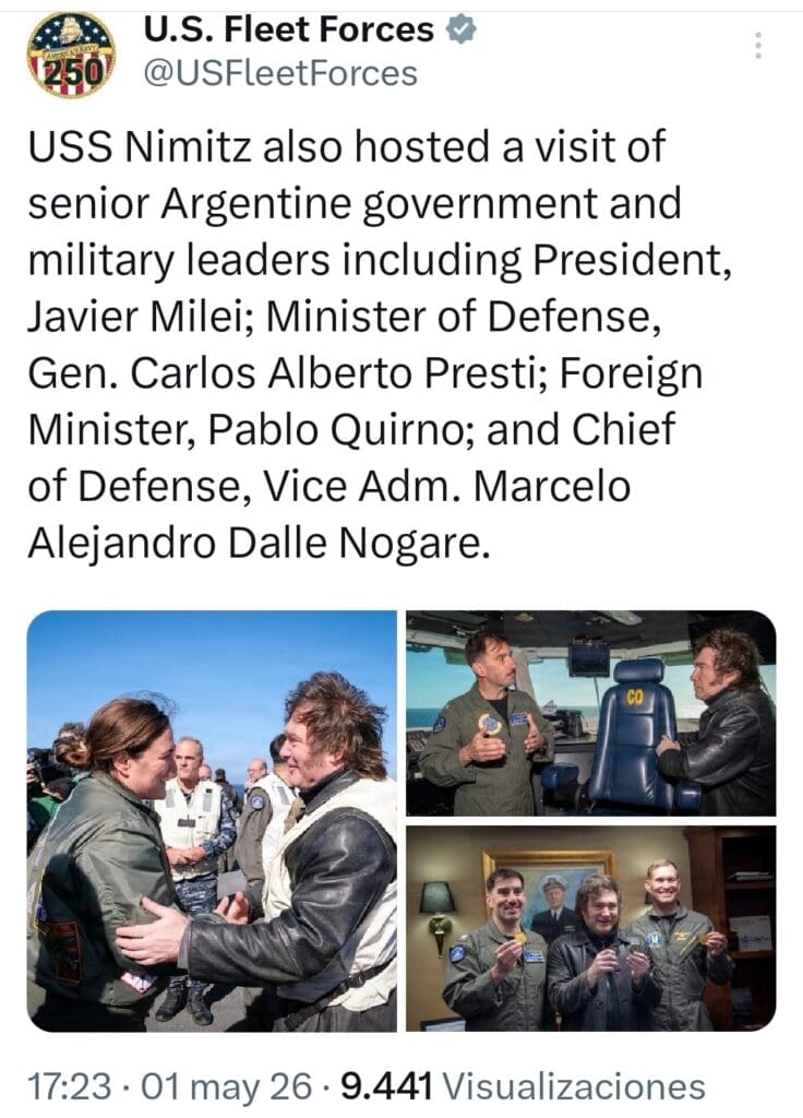 Javier Milei en el US Nimitz